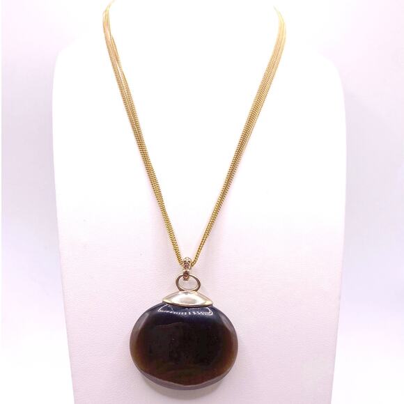 Monet VTG Obsidian Pendant and Chain 18” - Picture 3 of 5